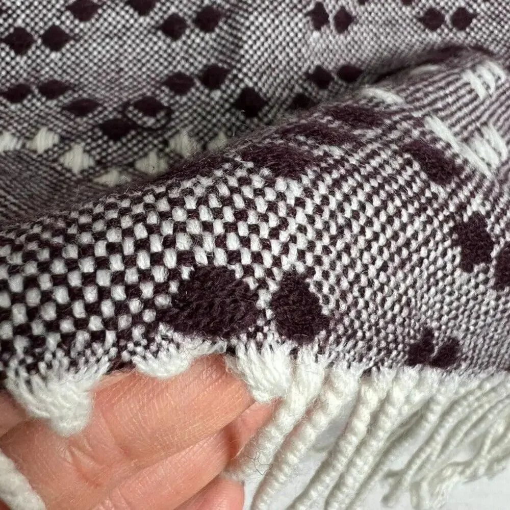 West Elm Throw Blanket Diamond Dot Decorative Burgundy White 44x56 Fringe